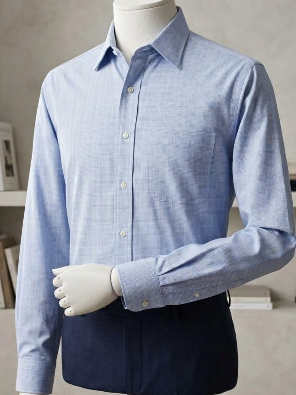 Brooks Brothers Blue Windowpane Long-Sleeve Dress Shirt